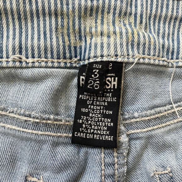 Rewash Size 3/26 High Rise Denim Shorts | Patchwork Striped, Distressed, Raw Hem - Picture 3 of 4